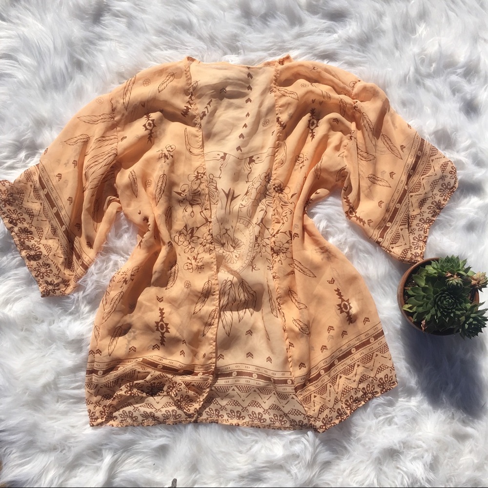 Bohemian sheer kimono with bull on back